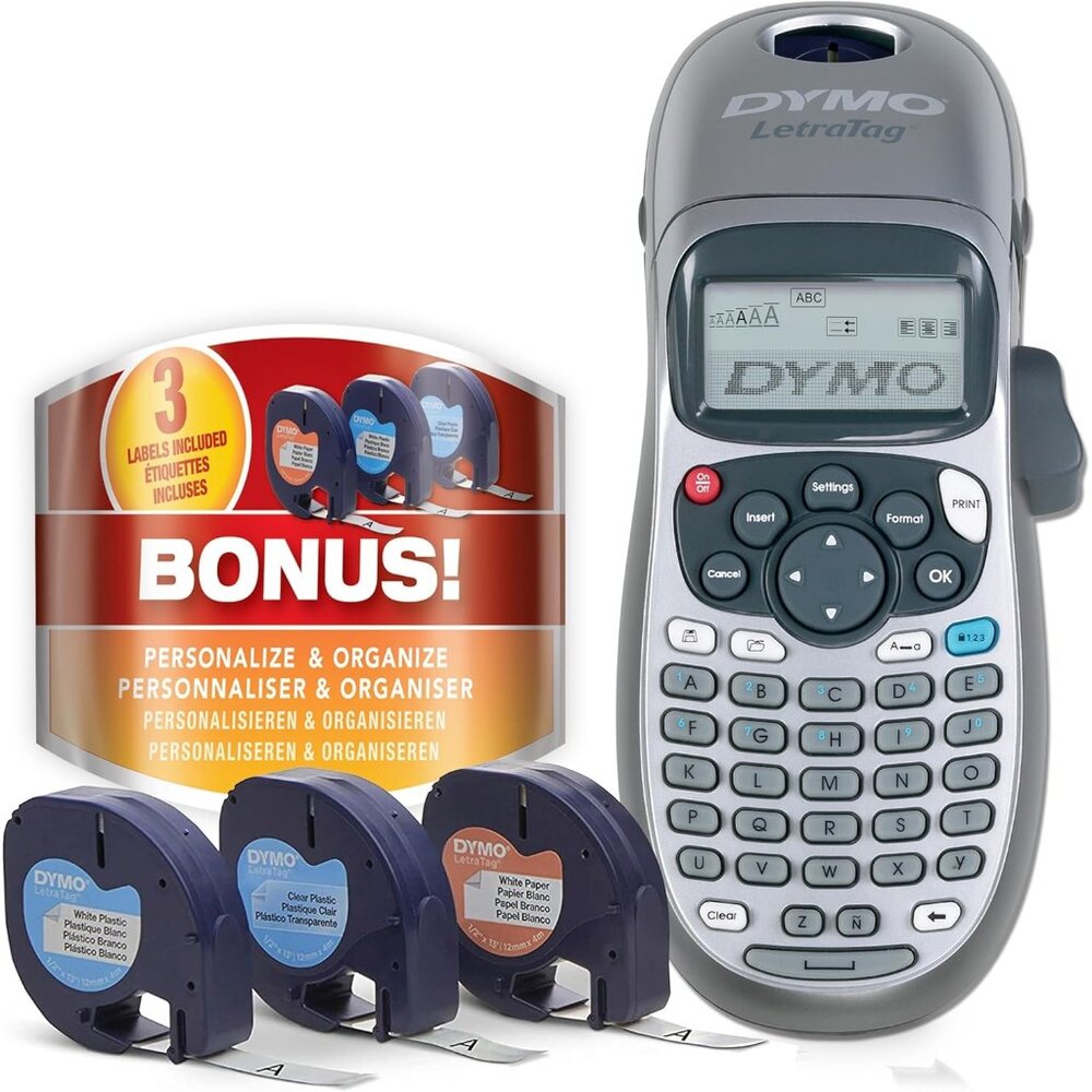 Label Maker Machine with Tape - 100H LetraTag Handheld, Comes with 3 LT label ta